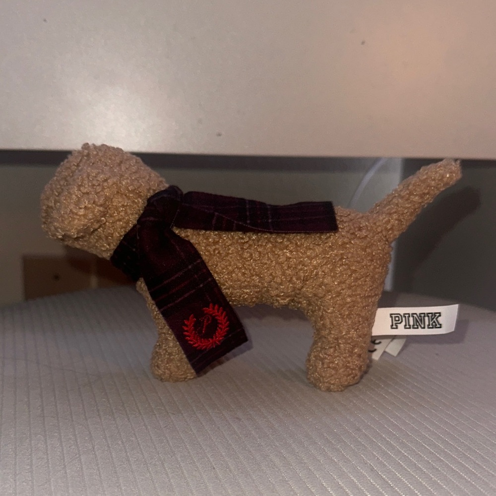 PINK Victoria's Secret Tan Dog Toy with Plaid Scarf